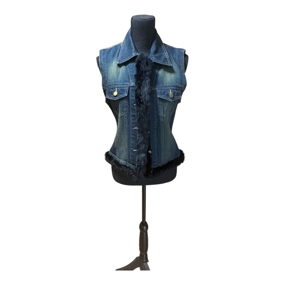 Mixit Denim - Mixit brand denim vest with fur trim. Size L